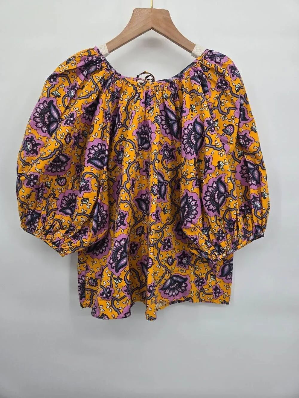 Rhode Rowan Top XS NWT Gold Lotus Floral Puff Sleeve Cottagecore Boho